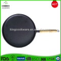 Round vegetable oil pre-seasoned cast iron skillet frypan with wooden handle